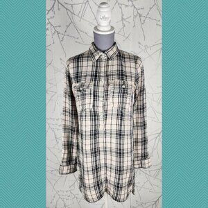Abercrombie & Fitch White Plaid 100% Cotton Gauze Flannel Tunic Shirt